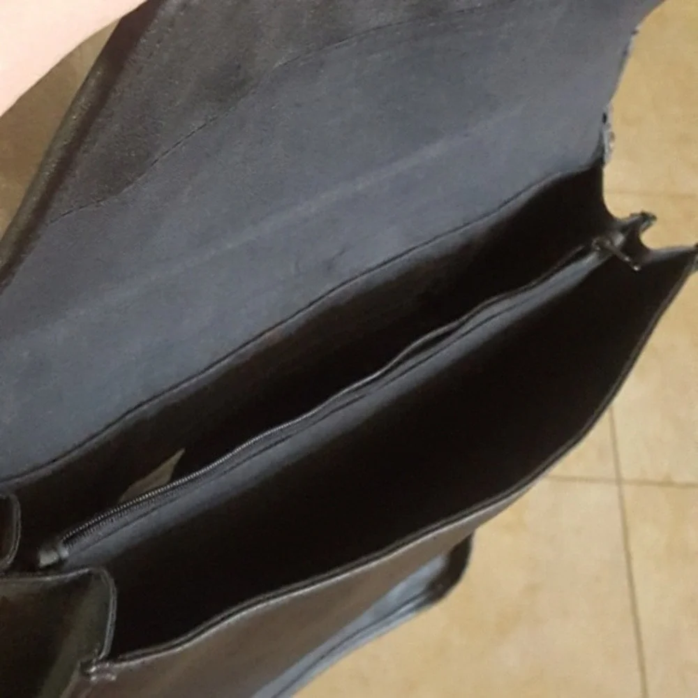 Black Faux Leather Briefcase Messenger Bag Adjustable Strap Professional Satchel